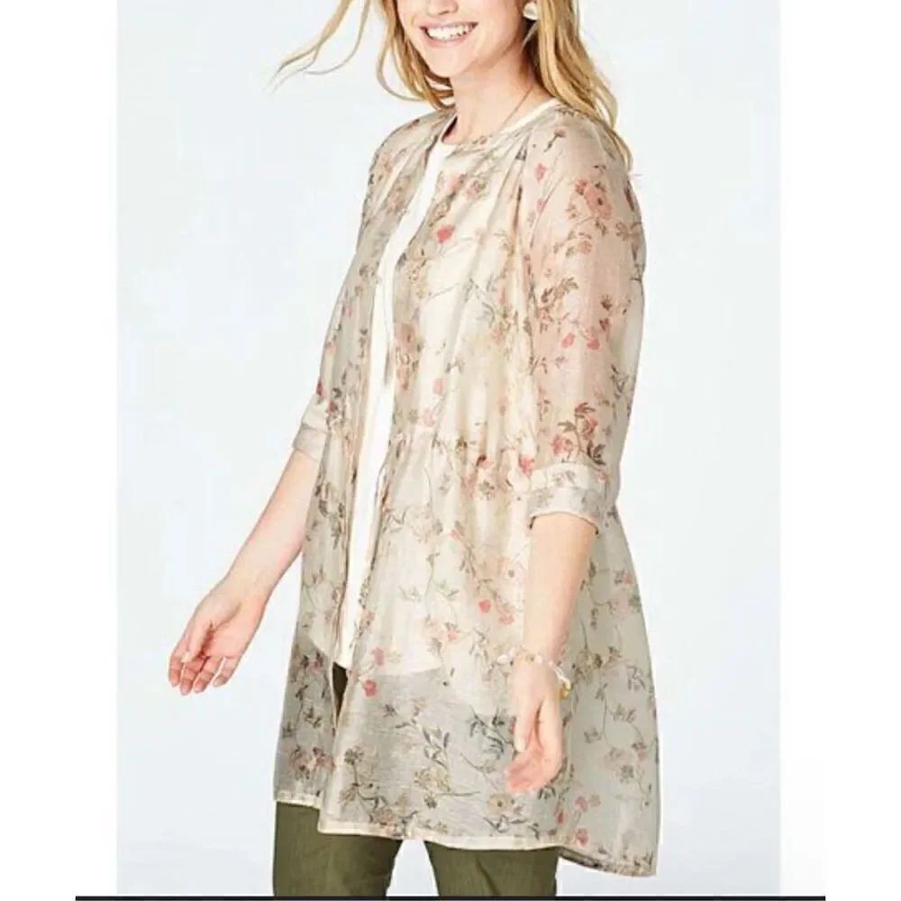 J. Jill sheer linen blend flower long tunic top S